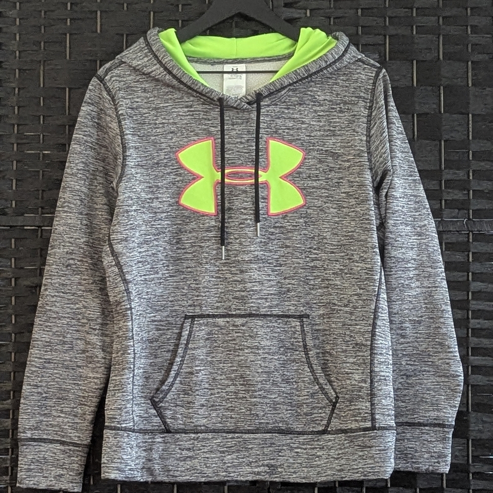 Under Armour Gray Women's Hoodie Neon Sweatshirt Medium Athletic Excel Used Con
